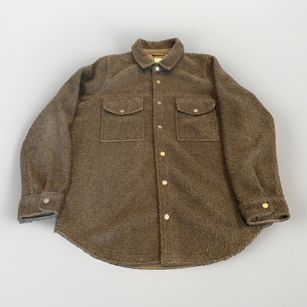 VUORI SYCAMORE Fleece Button up Jacket Large In Brown/Green VW541 Shacket